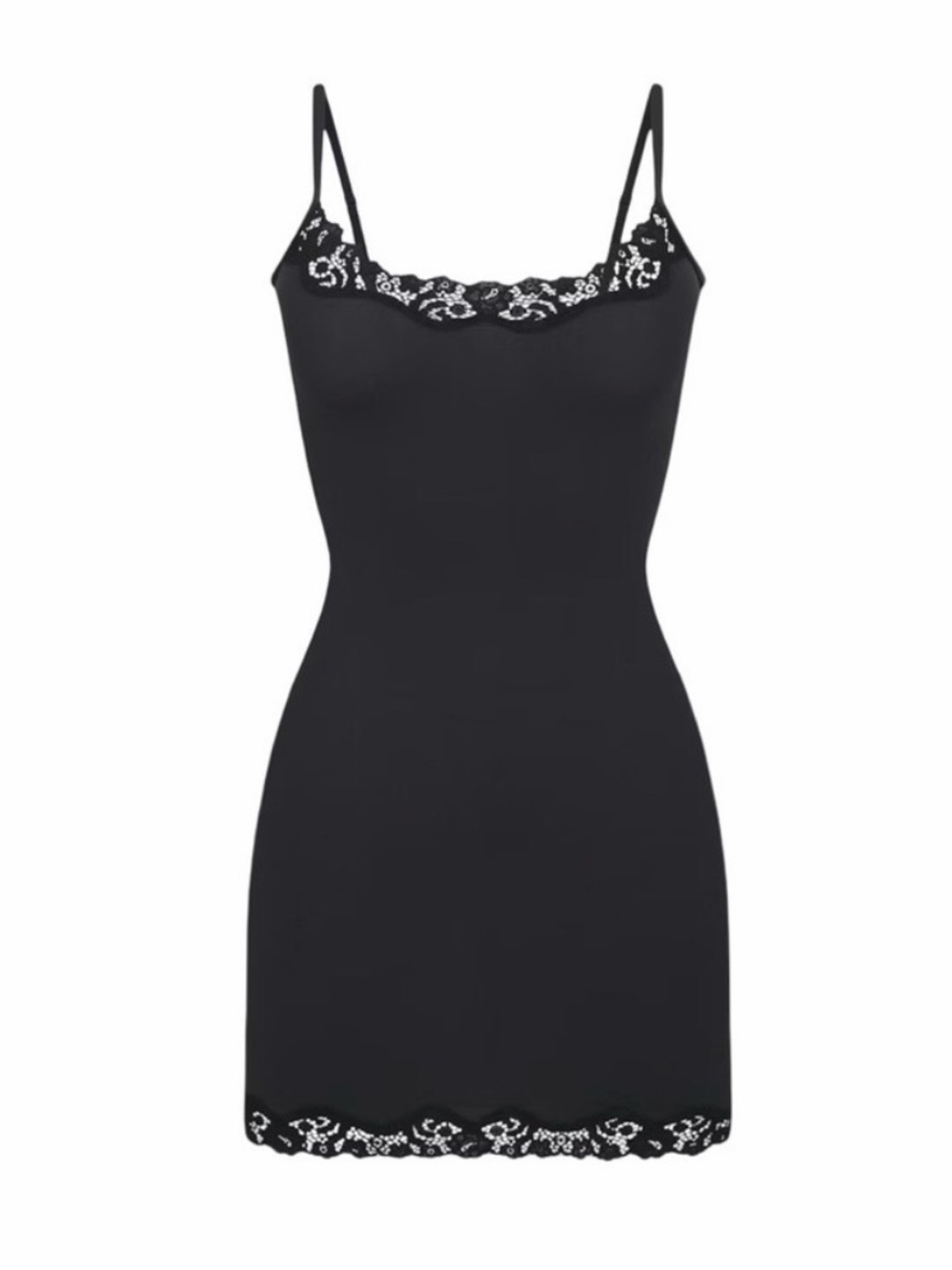 NWT SKIMS Fits Everybody Lace Slip Dress Black Onyx XL Adjustable Straps Mini